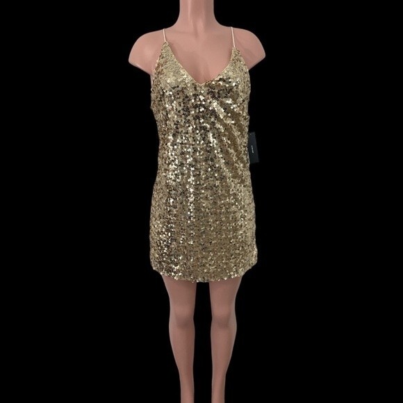 NWT Lulus Force of‎ Fashion Gold Backless Sequin Mini Dress Size MEDIUM - Picture 9 of 10
